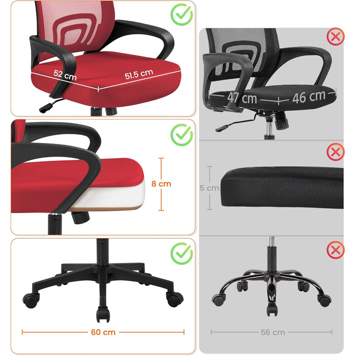 Офісне крісло Yaheetech ергономічне з сітчастою спинкою та підлокітниками, поворотне, для начальника, з функцією гойдання, регульоване по висоті, до 136 кг, червоне