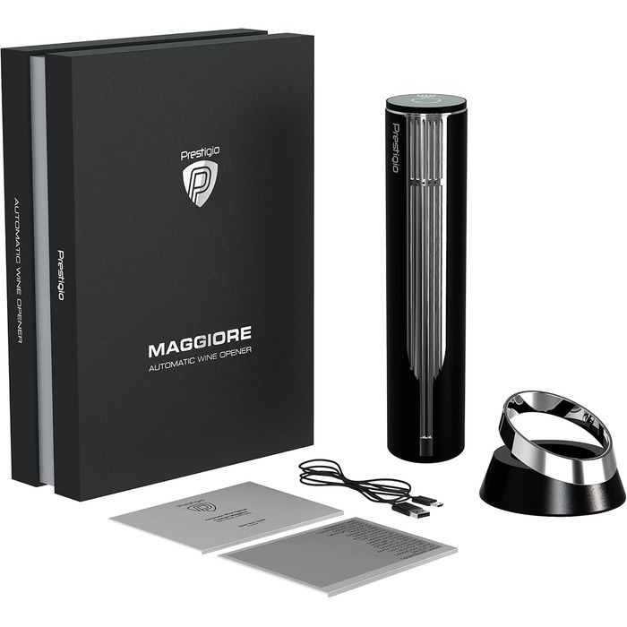 Premium Electric Corkscrew with Charging Station - Integrated Foil Cutter - Packaged in a High-Quality Gift Box - Black/Silver
