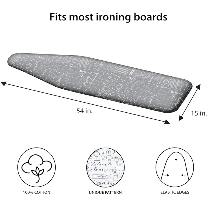 Чохол та килимок для прасувальної дошки, стрейчевий, бавовна, сірий