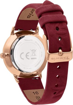 Годинник Tamaris для жінок з шкіряним ремінцем (рожеве золото / шкіряний ремінець з квітковим візерунком бордового кольору)