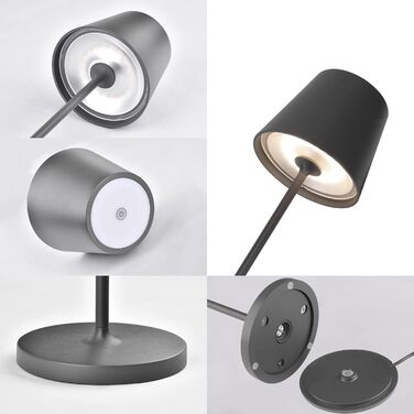 LED настільна лампа K-Bright з димуванням, акумуляторна | Внутрішнє та зовнішнє використання | Природне світло | Водостійка IP54 | 240LM | USB зарядка | Темно-сірий
