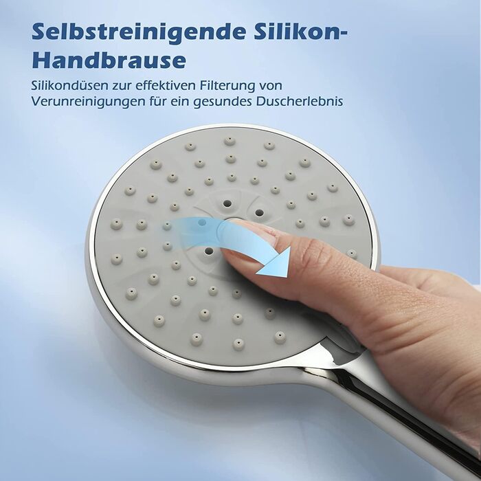 Showerhead Set, 3 Functions, Liquid Silicone - Showerhead Set with Hose and Holder, High Pressure and Water-Saving, Universal with G1/2 inch Connection, Chrome Showerhead for All Family Members (3 Spray Patterns)