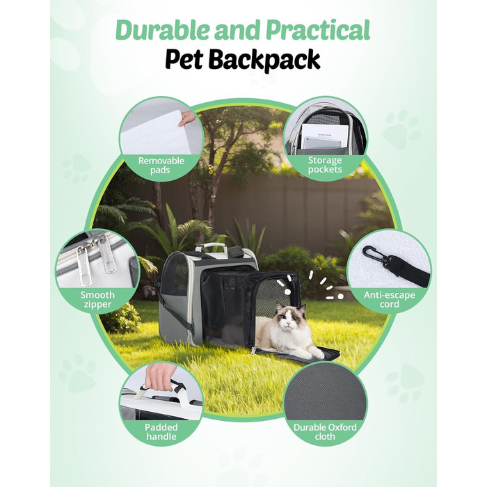 Розширюваний рюкзак для кота та собаки, переноска для тварин, рюкзак для великих котів та маленьких собак до 8 кг, переноска-рюкзак для транспортування/поїздок/кемпінгу