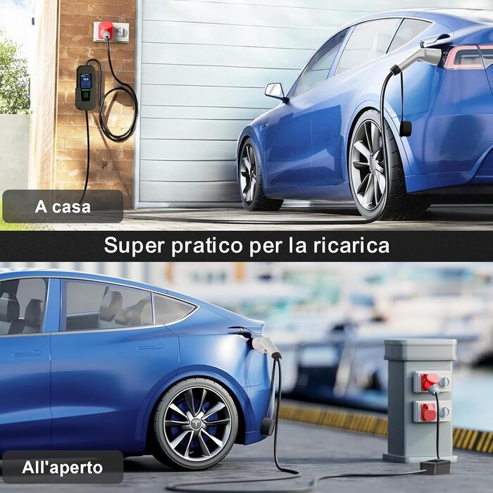 Мобільна зарядка для електромобіля 7 кВт, кабель CEE 32A, Type 2, 5м, 8-32A, з цифровим дисплеєм