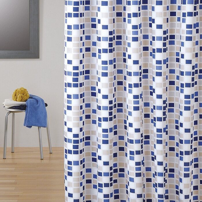 Штора для душу MSV Cotexsa 142102 Premium 'Mosaik' 180x200 см, антибактеріальна, антигрибкова, поліестер, з кільцями, Іспанія (Синій/Білий)