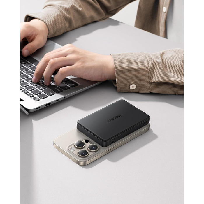 Power Bank Baseus 10000mAh: Бездротова зарядка 15W, MagSafe, PD 22.5W, USB-C, Білий/Чорний