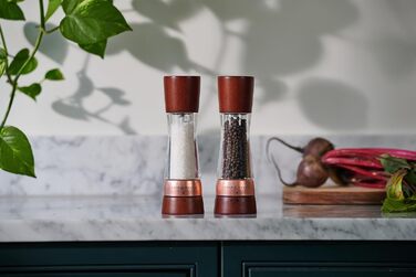 Набір для перцю та солі Cole & Mason Derwent Kastanie Roségold (2 шт.), ручний млин з регульованим керамічним жорном, дерево/акрил, 190 мм, Precision+, подарунковий набір