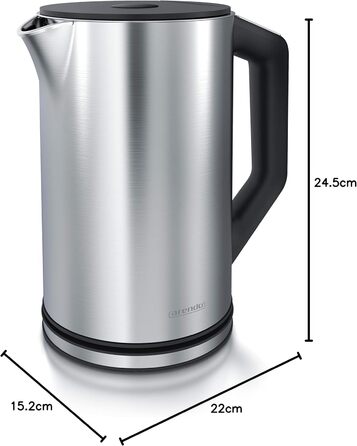 Arendo - Stainless Steel Kettle with Temperature Setting 40-100 Degrees in 5-Degree Increments - Double-Walled Design - Model ELEGANT - 1.5 Liter - 2200 W - Tea Kettle with Temperature Display - GS - Silver