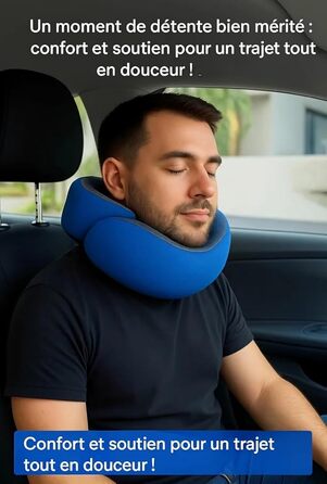 Подушка для шиї у літак, Memory Foam, доросла, регульована, компактна, ергономічна, сіра (блакитна)