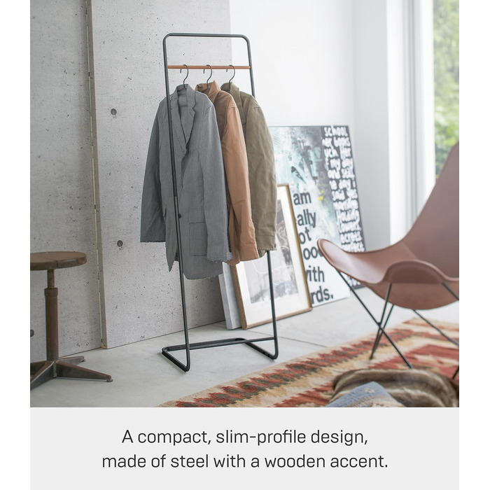 Yamazaki 7672 TOWER Wardrobe, Black, Steel / Wood, Minimalist, 40 x 40 x 140 cm
