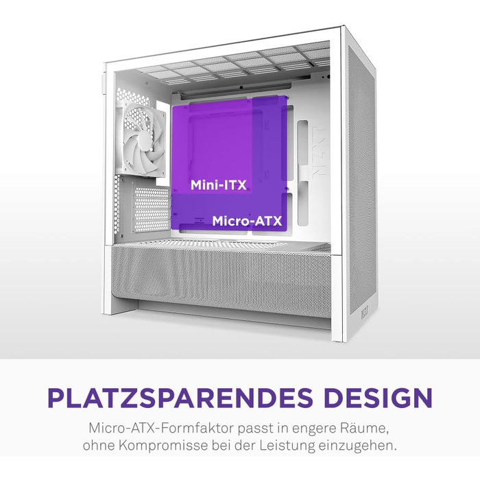 NZXT H3 – Корпус для ПК Micro-ATX з оптимізованим повітряним потоком, 120мм вентилятор, підтримка Full-Size GPU, радіатори 280мм/240мм (білий, Flow)