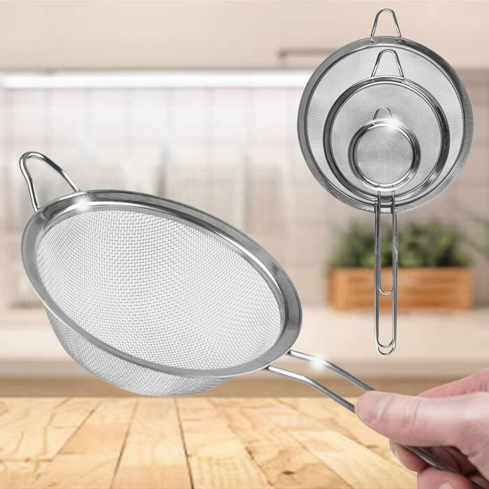 Набір металевих сит Smart-Planet (3 шт.) - для салату, борошна, цукрової пудри. Сита з нержавіючої сталі з ручкою