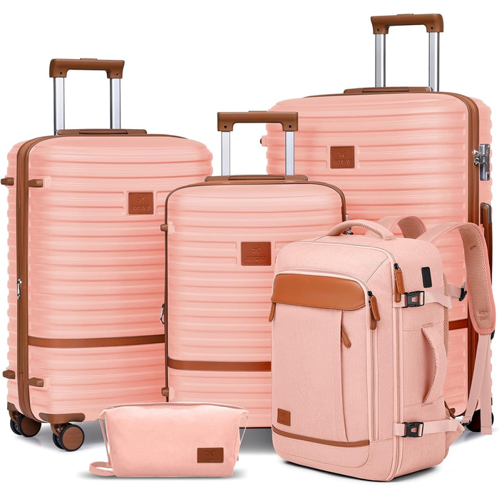 Набір валіз Joyway для ручної поклажі, розширюваний, з TSA-замком (рожевий, 5 предметів)