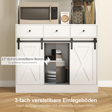 HOMCOM Kitchen Cabinet, Tall Cabinet with Worktop, Buffet Cabinet with Sliding Doors, 3 Drawers, Adjustable Shelves, Storage Cabinet for Kitchen Dining Room 93.5x40x180 cm White | Aosom
