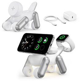 Зарядна станція 3-в-1 для Apple Watch, iPhone 15/14/13/12/11, AirPods Pro/2/3 з MagSafe та нічником (біла)