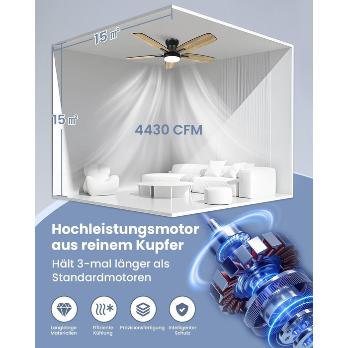 Стелянка-вентилятор 106 см з підсвічуванням, двосторонні лопаті, тихий, з пультом, LED лампа для спальні/вітальні, DC мотор, колір темне дерево