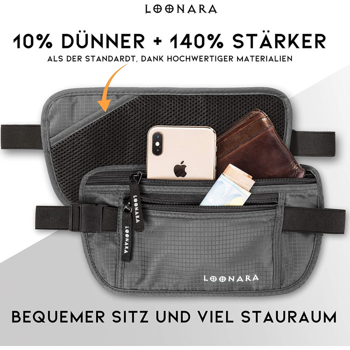 Чоловіча/жіноча поясна сумка на пояс з RFID захистом (водостійка) - поясний ремінь для безпеки в подорожах. Підходить для спорту, бігу та подорожей (сіра)