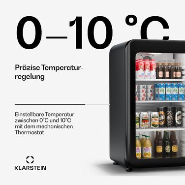 Klarstein Audrey Evo: Холодильник для напоїв 68л, Ретро-дизайн, LED-підсвічування, подвійне скло, 0-10°C, Клас енергоефективності C, регульовані ніжки, чорний
