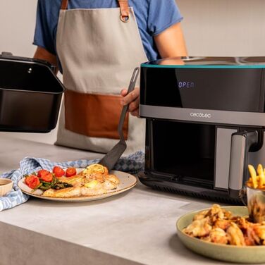 Фритюрниця без олії Cecotec Cecofry Advance 9000 Window 9L. 2200W, рухома перегородка, Dual Temp 80-200ºC, PerfectCook, 2 кошики (5,5 + 3,5L)