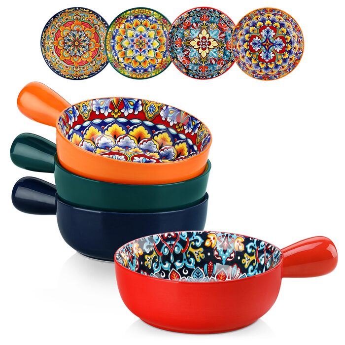 Набір супових тарілок Vancasso SIMI, 4 шт, 690 мл, порцеляна, богемський стиль, для супу/мюслі/пасти, мікрохвильова та духовка