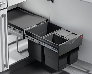 Сортувальний контейнер для відходів Hailo Abfallsammler 3642531, 18+2x8.5л, для шафи від 40 см, 346x475x336 мм, темно-сірий