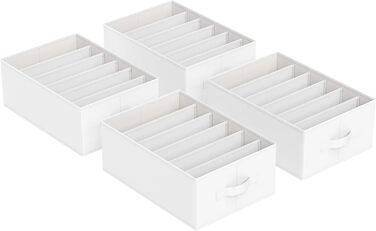 SONGMICS Set of 4 Drawer Organizers, 6 Compartments, Closet Organizer, Foldable, Clothes Organizer, 41.5 x 30.8 x 17.8 cm, for Pants, Clothing, URUS009G04 (Classic White)