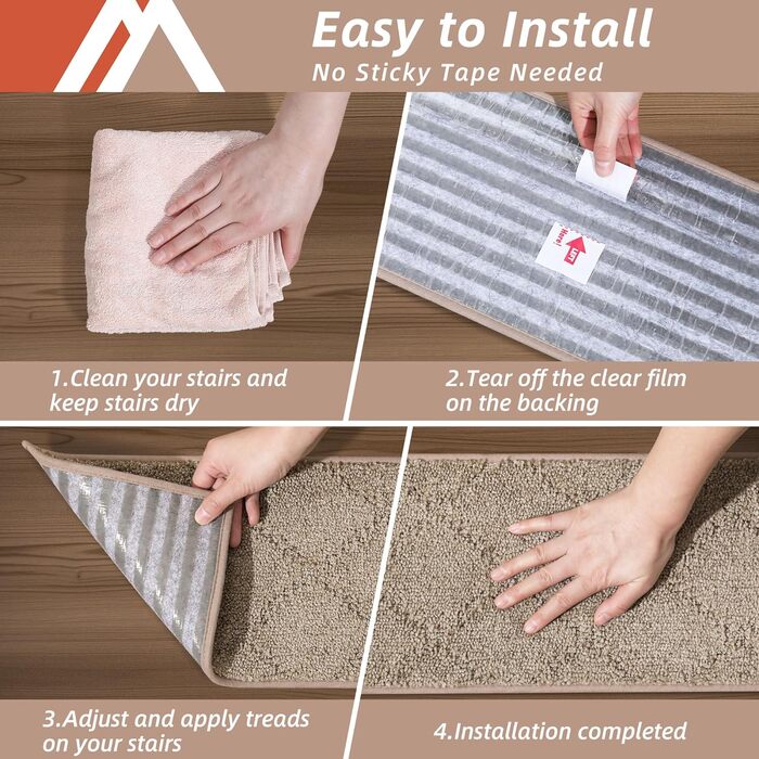 Ковзаючі килимки на сходи COSY HOMEER, 71.1 x 22.9 см, 4 шт., бежеві. Захист для дітей та домашніх тварин, 100% поліестер, TPE-підкладка