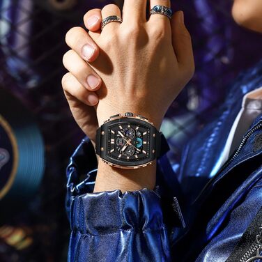 Чоловічий годинник GBB, кварцовий, аналоговий, спортивний, водонепроникний, для бізнесу, роботи та відпочинку, з гумовим ремінком (рожеве золото, чорний)