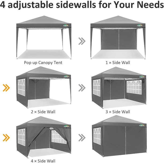 COBIZI Pop-up Pavilion 3x3, Folding Pavilion 3x3 Waterproof, Stable, Winter-Proof |8x Pegs|4x Wind Ropes|UV Protection 50+|High-Density Tarpaulin| Pavilion Folding 3x3m Party Tent Folding Pavilion 3x3 Garden Pavilion