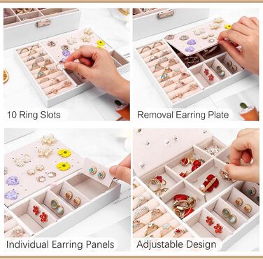 Шкатулка для прикрас XPOOP з відділеннями, для жінок, з ключем, знімний лоток, для кілець, сережок, браслетів, намист, брошей