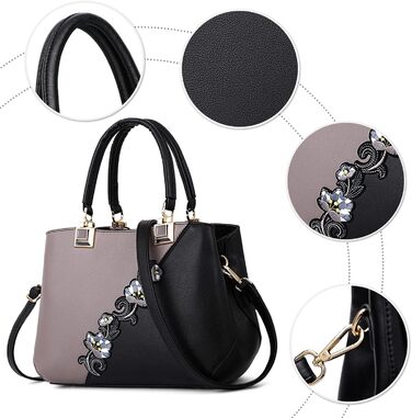 Сумка жіноча DIRRONA сіра: сумка-тоут, сумка через плече з квітковою вишивкою та помпонами для роботи, відпочинку, подорожей, вечірок та весіль