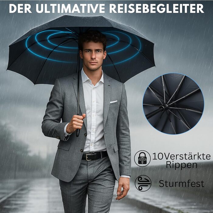 Стійкий до вітру парасолька Rainroyal Drytogo: 3 розміри (95, 100, 105 см) | Автоматичний парасолька-тростина для жінок та чоловіків | Колір: зелений