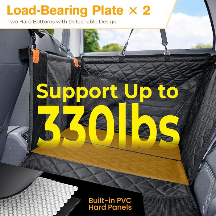 Pecute Dog Car Seat - XL Upgrade - Reinforced & Secure for Medium & Large Dogs - 70x61x55cm with 4 Straps