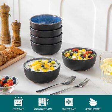 Набір тарілок/мисок Vancasso PLAYA, 6 шт., блакитні, з кераміки (6 мисок, супові тарілки, салатники, паста)