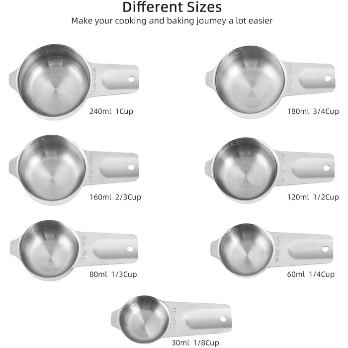 Measuring Cup and Spoon Set, Stainless Steel Measuring Cups and Spoons, 20 Piece, including 7 Measuring Cups and 9 Measuring Spoons, 1 Leveler, 2 Rings, 1 Conversion Chart, Kitchen Gadgets for Cooking and Baking