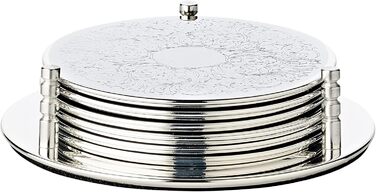 EDZARD Set of 6 Coasters Bruges (Ø 9 cm) in Silver - Saucers as coaster, coasters for glasses, cup coasters - in round shape for pots, candles, glasses, drinks instead of beer mats