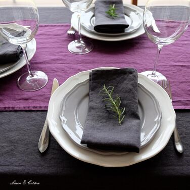Linen & Cotton 4 x Cloth Napkins - Fabric Napkins, Linen Napkins, Solid Color, Nordic - 100% Linen, Black (42 x 42cm) Rectangular for Home, Kitchen, Dining Room, Cafe, Restaurant, Hotel, Catering, Party, Decoration