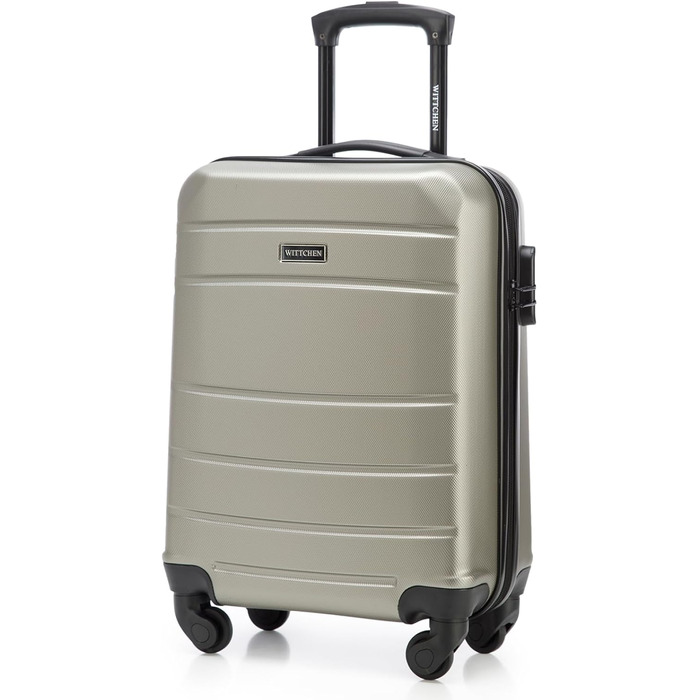Валіза на колесах WITTCHEN Globe Line S, ручна/кабінна, ABS, 4 колеса, кодовий замок, телескопічна ручка, колір шампань (Lufthansa/Eurowings/Ryanair/Condor/Discover Airlines)