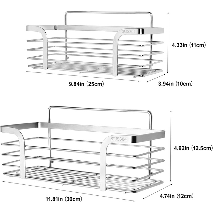 Поличка для душу Carehabi без свердління, 2 шт. Органайзер для ванної кімнати, полиця для душу з нержавіючої сталі з 4 гачками для шампуню та гелю для душу