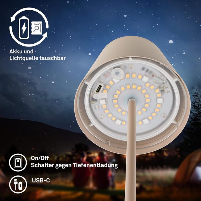 LED настільна лампа BRILONER з сенсорним керуванням, диммуванням, регулюванням висоти, акумулятор, для дому та кемпінгу, 36x10,5 см, тепле світло (RGB + тепле світло + зарядний пристрій), бежевий