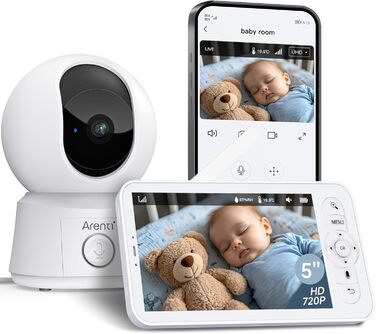Дитячий відеомонітор Arenti з камерою та додатком, 5' дисплей, 1080P, PTZ, датчик температури, колискові, нічне бачення, 2-сторонній аудіо, VoX, автоматичне відстеження B2