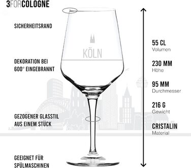 Set of 2 Cologne Wine Glasses | Gift in elegant packaging | Screen print, more detailed than engraving | Wine glass set usable as red wine glasses or white wine glasses | XL glasses as a souvenir.