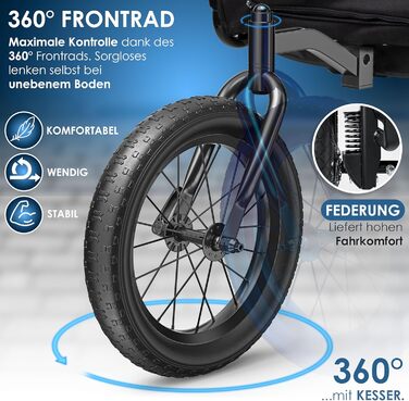 KESSER® Візок для собак Боксер 3-в-1: візок, буксир для велосипеда та лежак. Великий об'єм 240 літрів, амортизація, поворотне переднє колесо 360°, матеріал 600D Oxford Canvas, SmartSpace, вантажопідйомність 40 кг, зелений