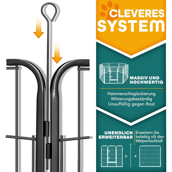 ТресКо® Вольпенlaufstall: Клітка-забіг для цуценят 60 см, з дахом та анкерами | 8-секційна клітка для собак | Складана клітка для собак з дверцятами | Збірка без інструментів | Клітка для тварин, стійка до погодних умов (77 x 80 см)