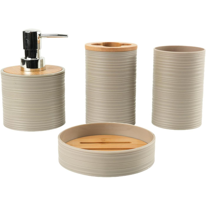 Комплексний набір аксесуарів для ванної кімнати: мильниця, тримач для зубних щіток, зелений (бежевий)