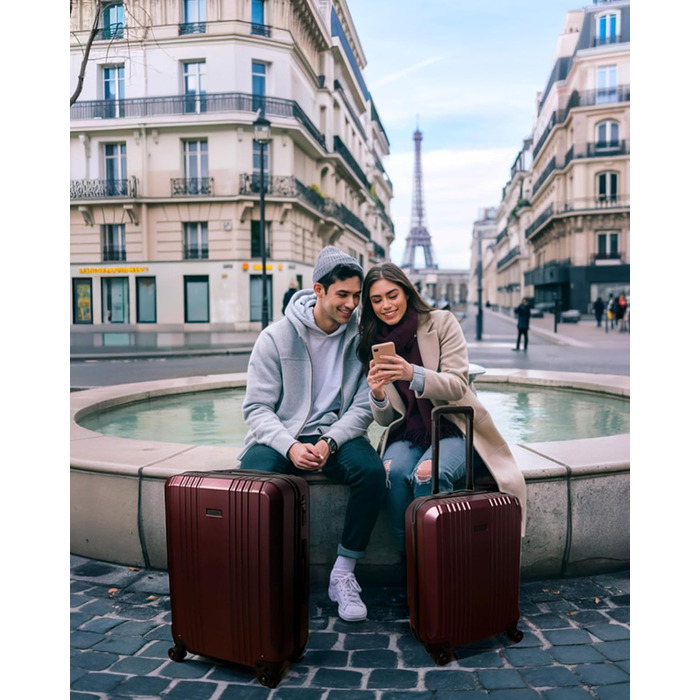 Набір валіз FERGÉ 3 шт. з жорстким корпусом та TSA-замком. Валізи-троліки (ручна поклажа, L, XL). Набір з 3 валіз з міцного полікарбонату, темно-червоного кольору.