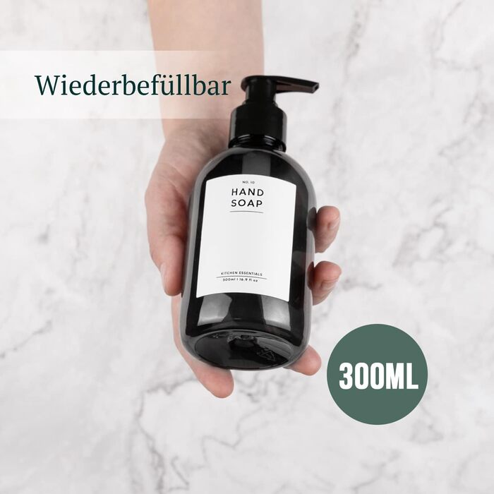 MONOKO Набір з 4 дозатори для мила, чорний, 500 мл, пластик, для шампуню, з наліпками