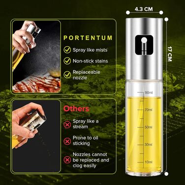 Дозатор для олії та оцту Portentum: зручний спрей для кухні, Airfryer, салату, оливкової олії. Пластиковий диспенсер з аксесуарами