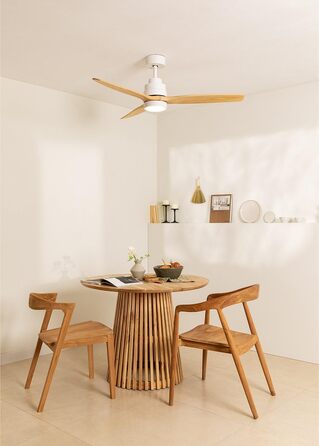 Вентилятор стельовий CREATE Windstylance Natural Wood з підсвіткою, білий, WiFi, пульт, 132 см, 40W, двосторонній (дерев'яні лопаті)