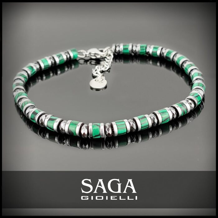 Браслет чоловічий SAGA GIOIELLI з нержавіючої сталі, кольорові сталеві диски, браслет для чоловіків (Смарагдовий та кристали)
